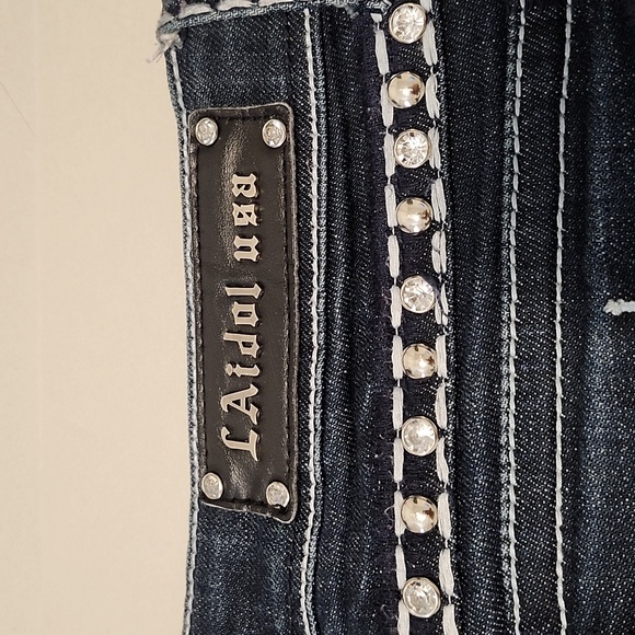 L.A. Idol Women's Boot Cut Jeans - Dark Blue with White Accents - Picture 6 of 11